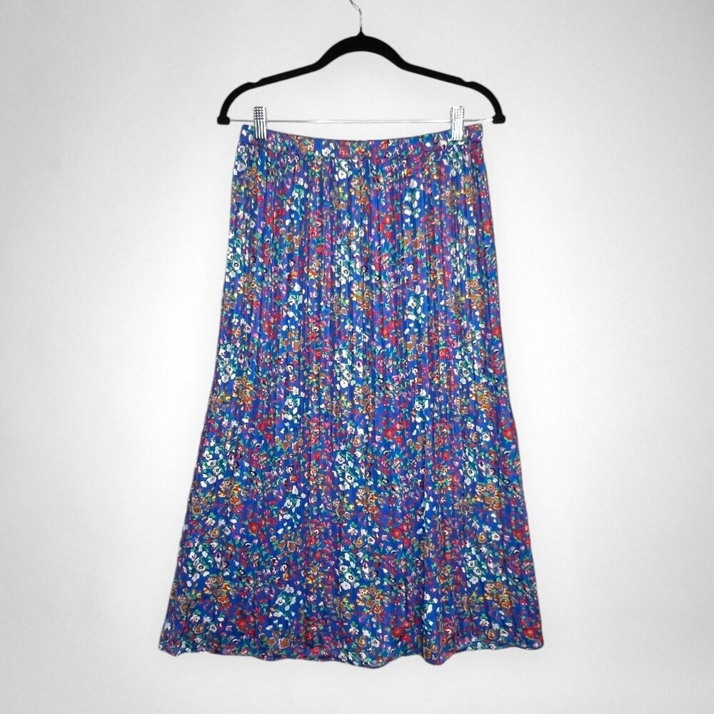 RACHEL ZOE Small Blue & Multicolored Floral Print Pleated Maxi Skirt Summer